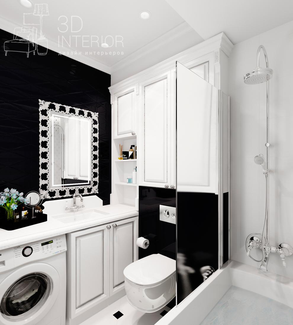 чёрно белый дизайн ванной